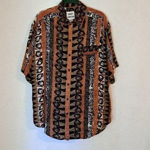 Shirt Junction VTG Shirt Mens Medium Short Sleeve Brown Green Wild Loud 90s READ